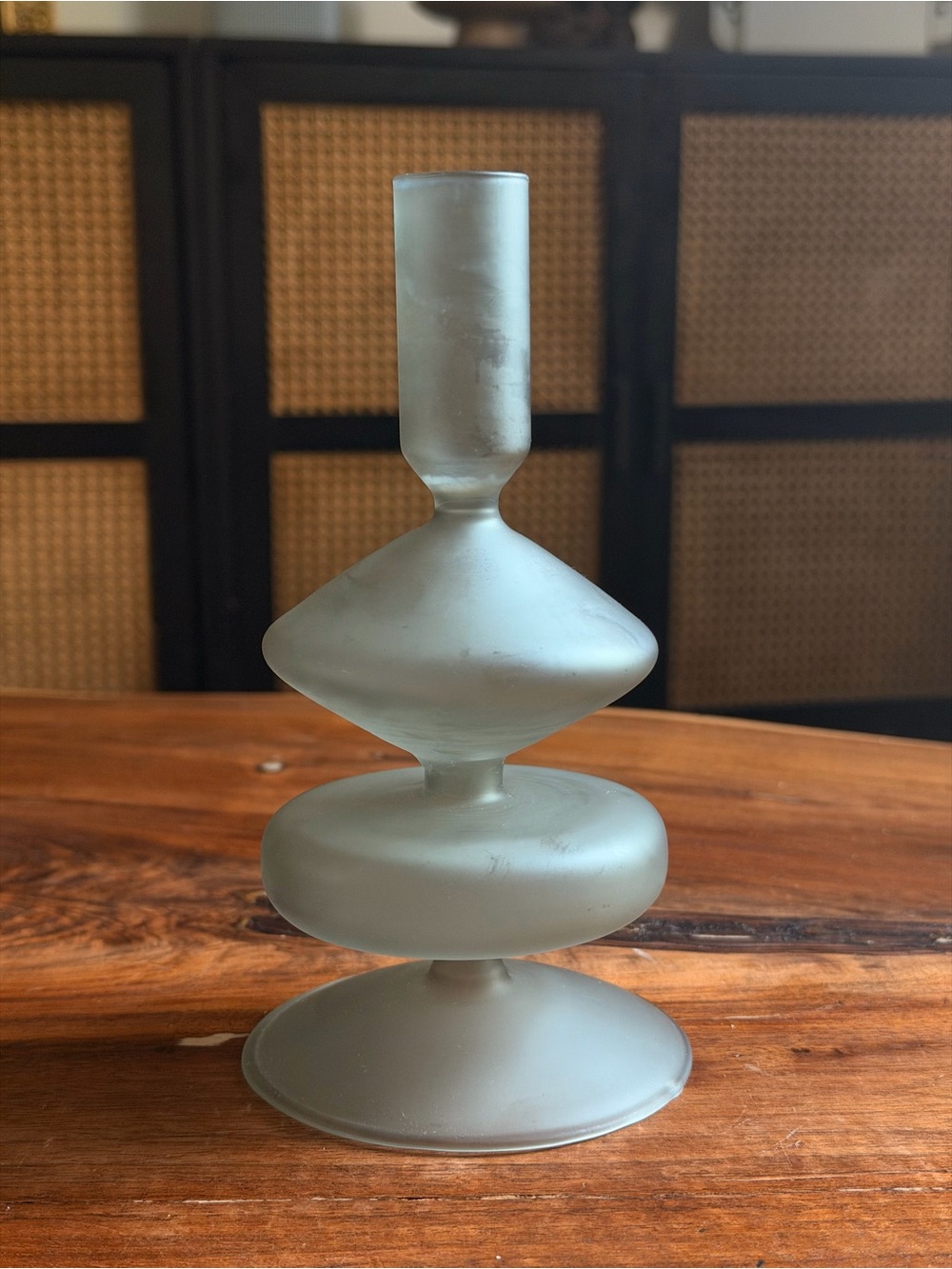 Frosted Glass Sage Green Candle Holder - Home Accents